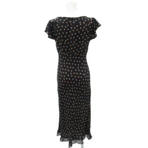 MAX&CO. ワンピース シルク 8 黒 ブラック ドット柄 Vネック 半袖 リボン ロング丈 /YS39 GY58