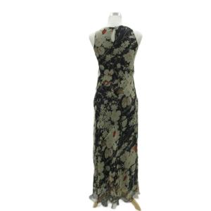 DKNY ワンピース シルク 4 黒 ブラック 花柄 ノースリーブ ラウンドネック マキシ丈 ロング丈 /YS6