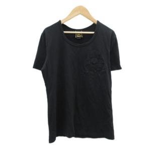 Tシャツ カットソー M 黒 ブラック 半袖 スカル 刺繍 /SM49 GY58