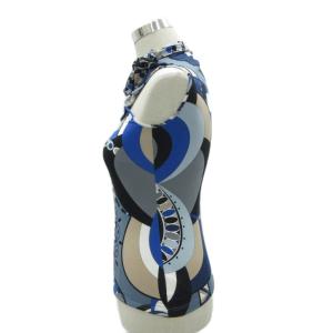 Emilio Pucci カットソー M マルチカラー 紺 ネイビー 総柄 リボンネック ノースリーブ /HO59 GY58