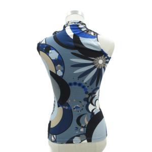 Emilio Pucci カットソー M マルチカラー 紺 ネイビー 総柄 リボンネック ノースリーブ /HO59 GY58