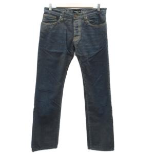 デニムパンツ ジーンズ ストレート 33 紺 ネイビー ウォッシュ加工 ロング丈 /HO41 GY58