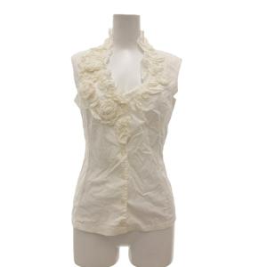 ブラウス 0 白 ホワイト ノースリーブ フリル襟 花モチーフ /YZ GY58