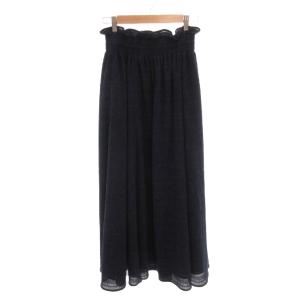 ADEAM Christo Skirt ロングフレアスカート シャーリングウエスト XS 紺 ネイビー 43332