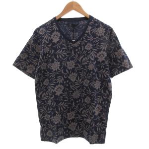 Tシャツ 半袖 花がら プリント M 紺 ネイビー /JS GY60