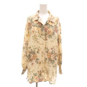 美品 オープンカラーシャツ 絹 シルク 11 黄 イエロー 花柄 長袖 /NL GY60