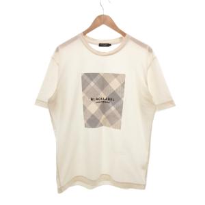 Tシャツ カットソー L 白 ホワイト グレー 半袖 チェック柄 ロゴプリント /NU GY60