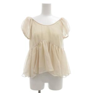 ショートパフスリーブブラウス カットソー 半袖 バックリボン F ベージュ /GV GY60