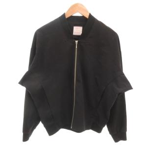 美品 ブルゾン FREE 黒 ブラック 長袖 リブ襟 フリル袖 /SJ GY60
