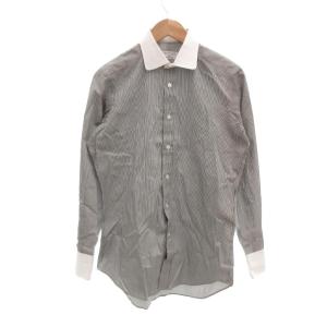 クレリックシャツ 39 白 ホワイト 黒 ブラック ストライプ柄 長袖 /NU GY60