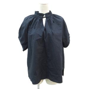 プロセスドコットン ネックフリルブラウス カットソー 36 紺 ネイビー 半袖 /HO10 GY58