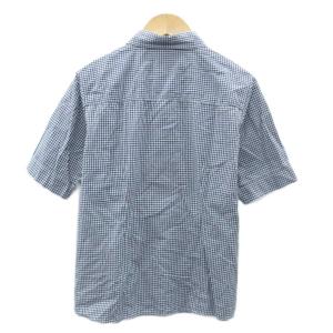 LACOSTE カジュアシャツ 42 紺 ネイビー オフホワイト ギンガムチェック柄 半袖 /HO42 GY58