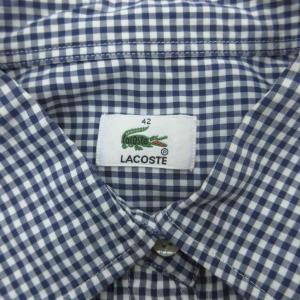 LACOSTE カジュアシャツ 42 紺 ネイビー オフホワイト ギンガムチェック柄 半袖 /HO42 GY58