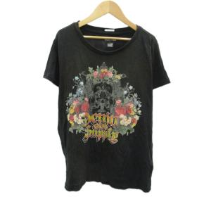 Tシャツ カットソー M 黒 ブラック 半袖 プリント /HO36 GY58