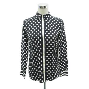 シャツ ブラウス シルク S 黒 ブラック オフホワイト ドット柄 ボーダー柄 長袖 /HO49 GY58