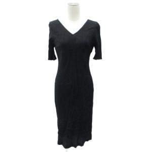 ワンピース M 黒 ブラック Vネック 半袖 花柄 ミモレ丈 /YS35 GY58