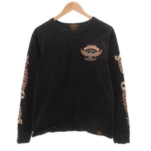 Tシャツ ロンT 長袖 プリント 刺繍 M 黒 ブラック /JS GY58