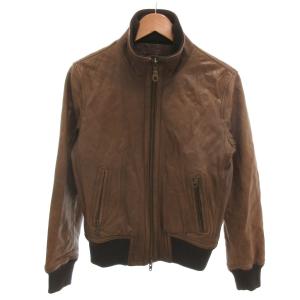 美品 レザージャケット ラムレザー 本革 M 茶 ブラウン スタンドカラー リブ袖 7700132 /HW