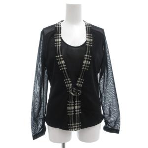 フェイクレイヤードカットソー 長袖 切替 袖シアー M 黒 ブラック 白 ホワイト /GV GY60