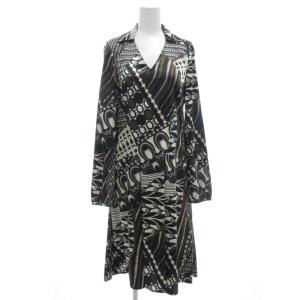 スキッパーワンピース ロング 長袖 総柄 ペチコート付 40 緑 グリーン系 白 ホワイト /GV GY60