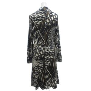 TRUSSARDI スキッパーワンピース ロング 長袖 総柄 ペチコート付 40 緑 グリーン系 白 ホワイト /GV GY60