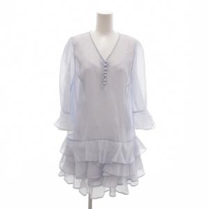 美品 ワンピース ティアード F 水色 ライトブルー キャミソール付き 七分袖 オーガンジー フリル /NU
