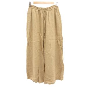 美品 ワイドパンツ 麻 リネン 2 茶 ブラウン ドローストリング ゴムウエスト 無地 /SJ GY60