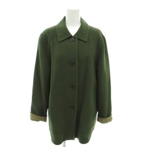 ステンカラーコート ショート丈 カシミヤ混 9 モスグリーン チェック柄切替 /YJ GY60