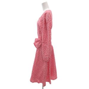 HANAE MORI 美品 ビンテージ ワンピース 9A3 ピンク ハート柄 長袖 ウエストベルト ロング丈 /SJ