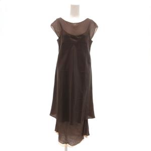 美品 ワンピース 絹 シルク 40 茶 ブラウン ロング丈 シアー ノースリーブ M0205C /HW