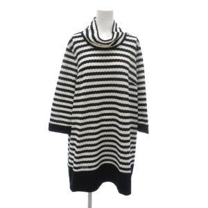 チュニック カットソー 15+ 黒 ブラック 白 ホワイト ボーダー柄 オフタートル 七分袖 /NU GY60