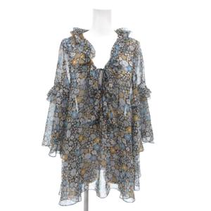 シアーブラウス ITL 40 水色 ライトブルー 黄 イエロー 花柄 Vネック 長袖 /TZ GY60