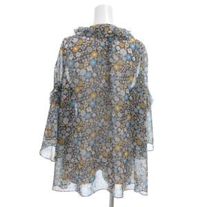 EPOCA シアーブラウス ITL 40 水色 ライトブルー 黄 イエロー 花柄 Vネック 長袖 /TZ GY60