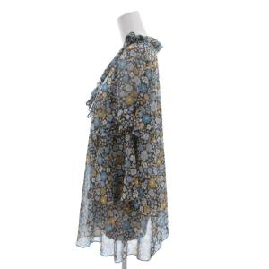 EPOCA シアーブラウス ITL 40 水色 ライトブルー 黄 イエロー 花柄 Vネック 長袖 /TZ GY60