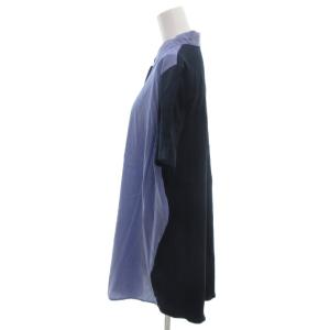 Leilian 美品 チュニック 13 青 ブルー 半袖 レギュラーカラー 配色切り替え /SJ GY60
