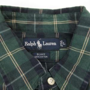 RALPH LAUREN ボタンダウンシャツ 長袖 タータンチェック L 緑 グリーン 紺 ネイビー /JS GY60