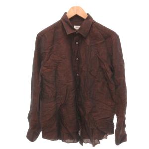 総柄シャツ イタリア製 光沢 長袖 レギュラーカラー M 黒 ブラック ダークオレンジ /YJ GY60