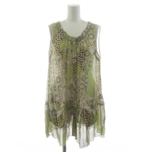 BIS COLLECTION カットソー チュニック ノースリーブ シフォン 総柄 切替 11黄緑 /KU