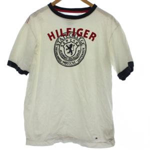 Tシャツ カットソー L 白 ホワイト 紺 ネイビー 半袖 ロゴプリント クルーネック /GG GY60