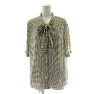 シャツ ブラウス 2 白 ホワイト 黒 ブラック 総柄 ボウタイ 七分袖 トップス /PP GY60