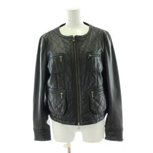 レザージャケット ライダース 上着 本革 ラム革 LC 黒 ブラック キルティング ノーカラー 長袖 /PP