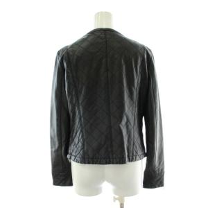 Cara レザージャケット ライダース 上着 本革 ラム革 LC 黒 ブラック キルティング ノーカラー 長袖 /PP