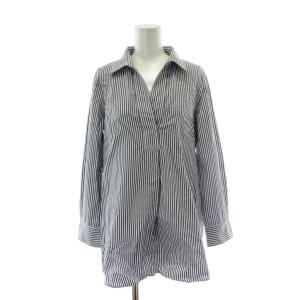 シャツ ブラウス 38 青 ブルー 白 ホワイト ストライプ柄 Vネック 長袖 トップス /PP GY60