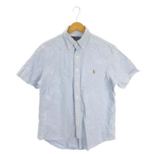 ボタンダウンシャツ 半袖 オックスフォード生地 ロゴ刺繍 M 青 ブルー /AH37 GY58