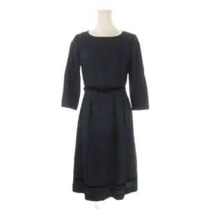 ワンピース 38 紺 ネイビー ラウンドネック 七分袖 ウエストベルト /CK39 GY63