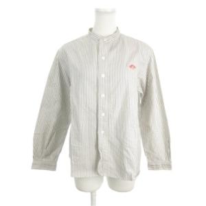 シャツ 34 グレー ストライプ柄 バンドカラー 長袖 ロゴ /AH41 GY63