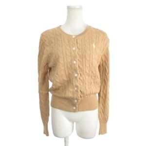 ニットカーディガン S オレンジベージュ ケーブル編み ラウンドネック 長袖 /AH20 GY63