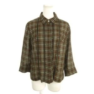 DAKS セットアップ シャツ ブラウス 42 茶 ブラウン チェック柄 七分袖 10-251476 10-221476