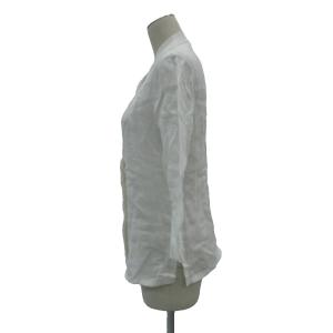 Max Mara 白タグ シャツ ブラウス 麻 リネン 40 L 白 バンドカラー 七分袖 無地 /SY27 GY60
