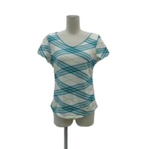 Tシャツ カットソー 半袖 2 M 青 白 Vネック チェック柄 /SY3 GY60